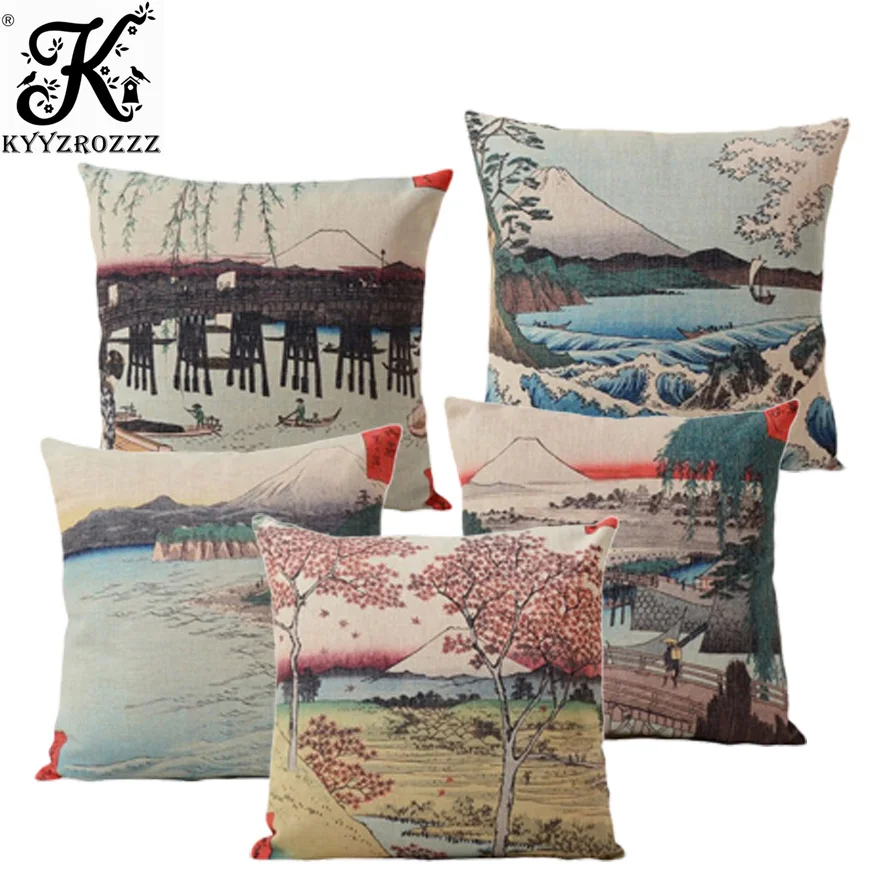Креативный чехол для подушки в японском стиле Fuji and Sea Wave декоративный дивана