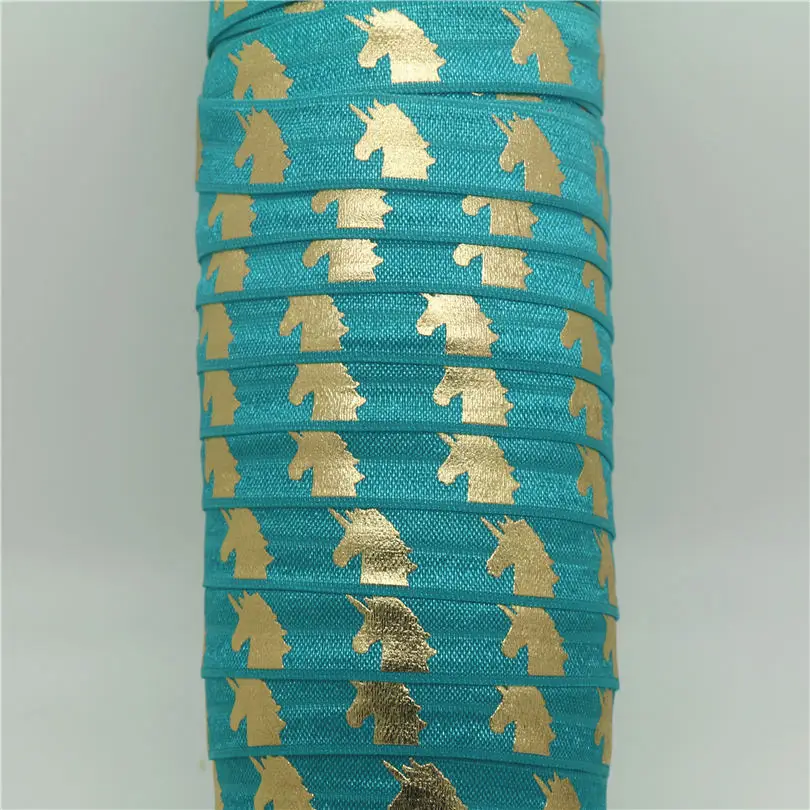 DUWES 5/8'' Free shipping gold foil unicorn printed Fold Elastic FOE headband headwear hairband decoration OEM D644 | Дом и сад