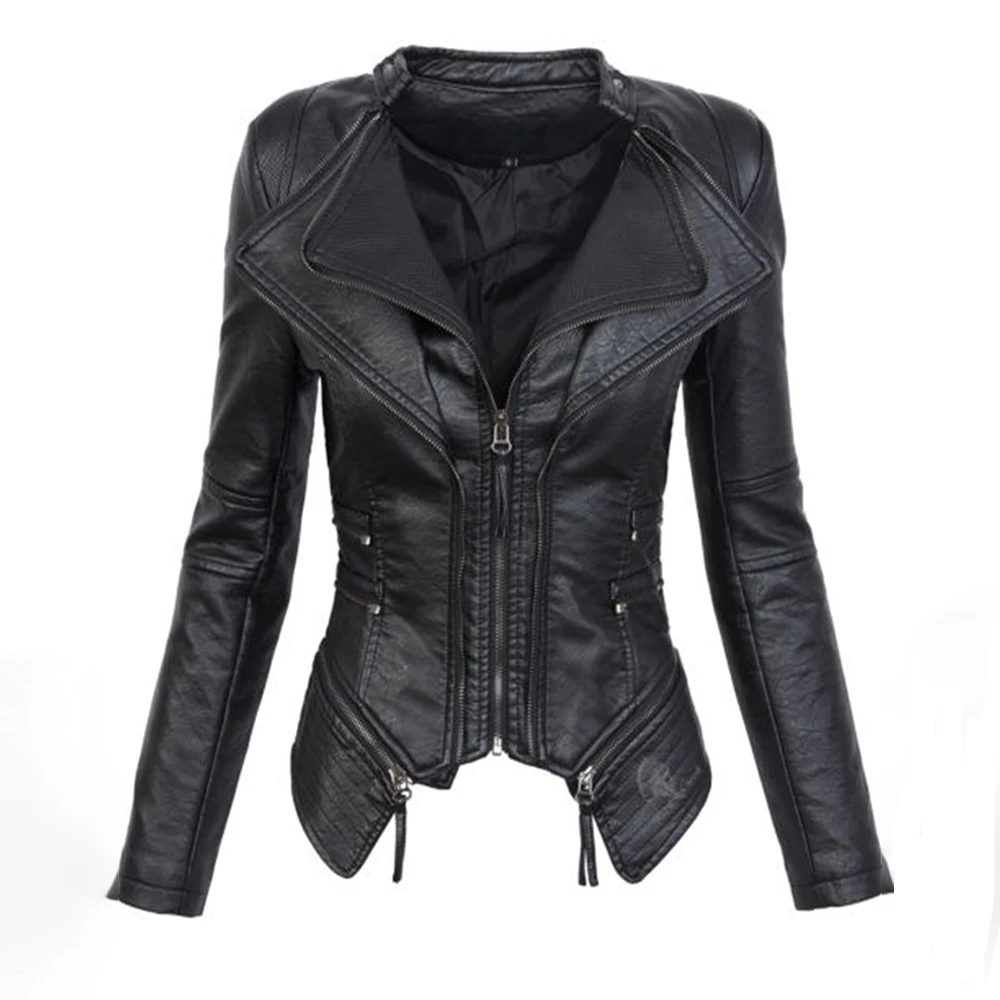 

Black Cropped Jackets Coat Women Spring Gothic PU Leather Punk Cool Top Zipper Slim Fashion Streetwear Casual Motorcycle Jackets