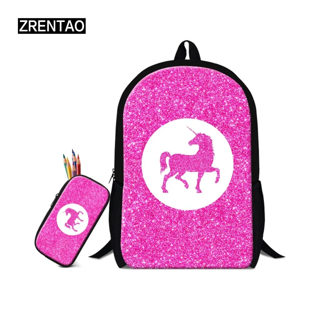 Фото ZRENTAO рюкзак с единорогом для девочек комплект из 2 предметов mochilas пеналом двойная ZRENTAO рюкзак с единорогом для девочек комплект из 2 предметов mochilas пеналом двойная