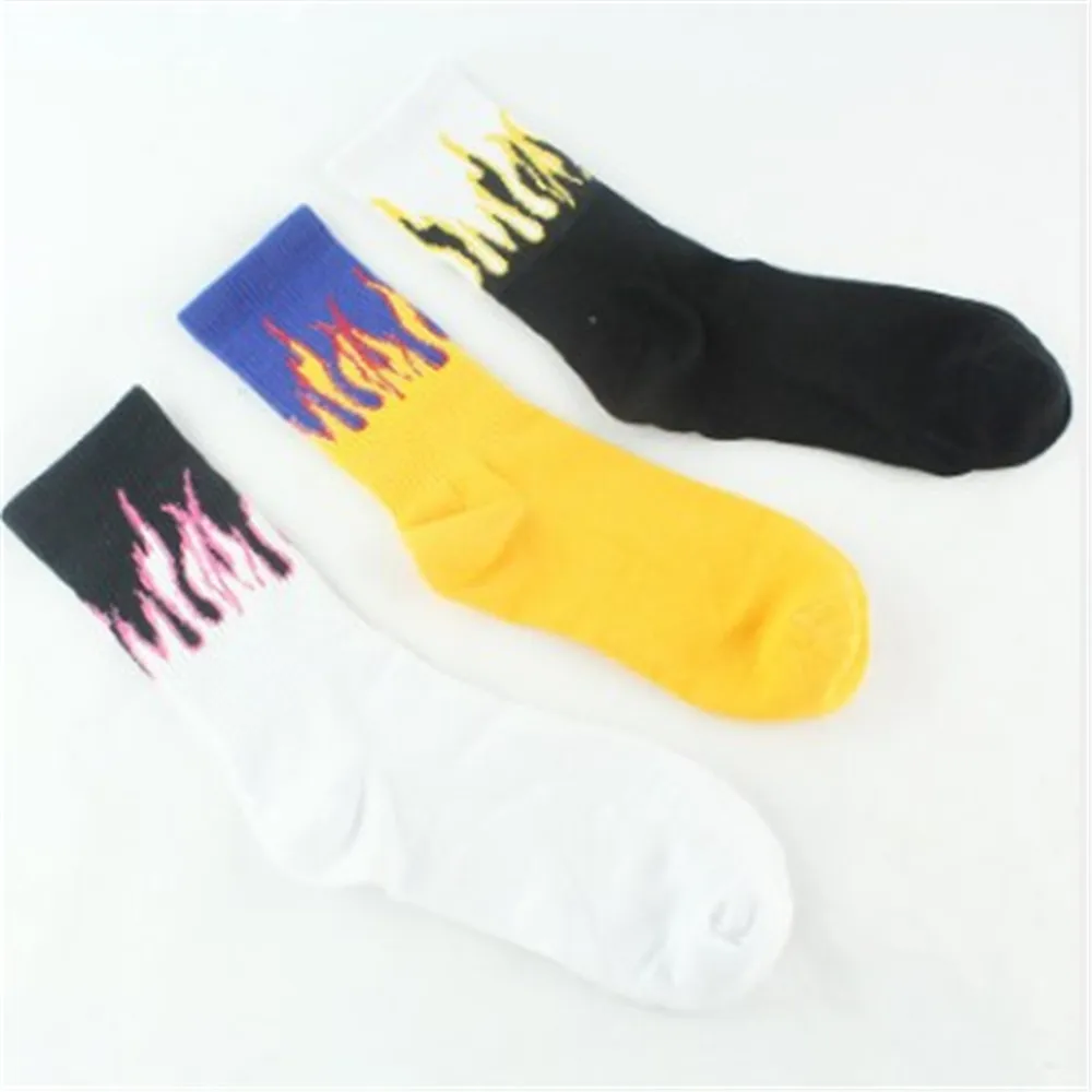 Модные мужские хип хоп хит Цвет огне нескользящих носочков красные Пламенные со