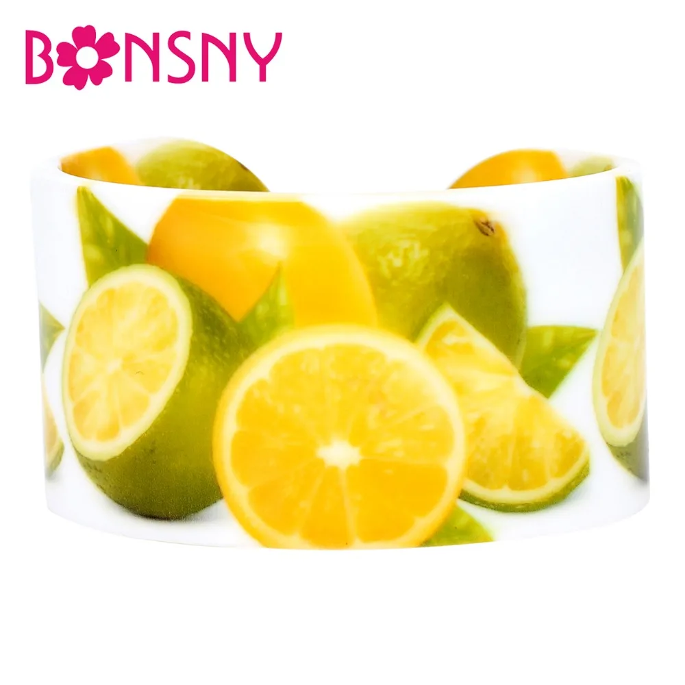 Bonsny акриловые браслеты с рисунком лимона и лайма трендовые индийские летние