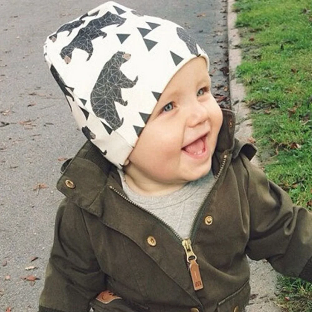 Модные комплекты для новорожденных зимняя теплая шапочка шапка милые принты в