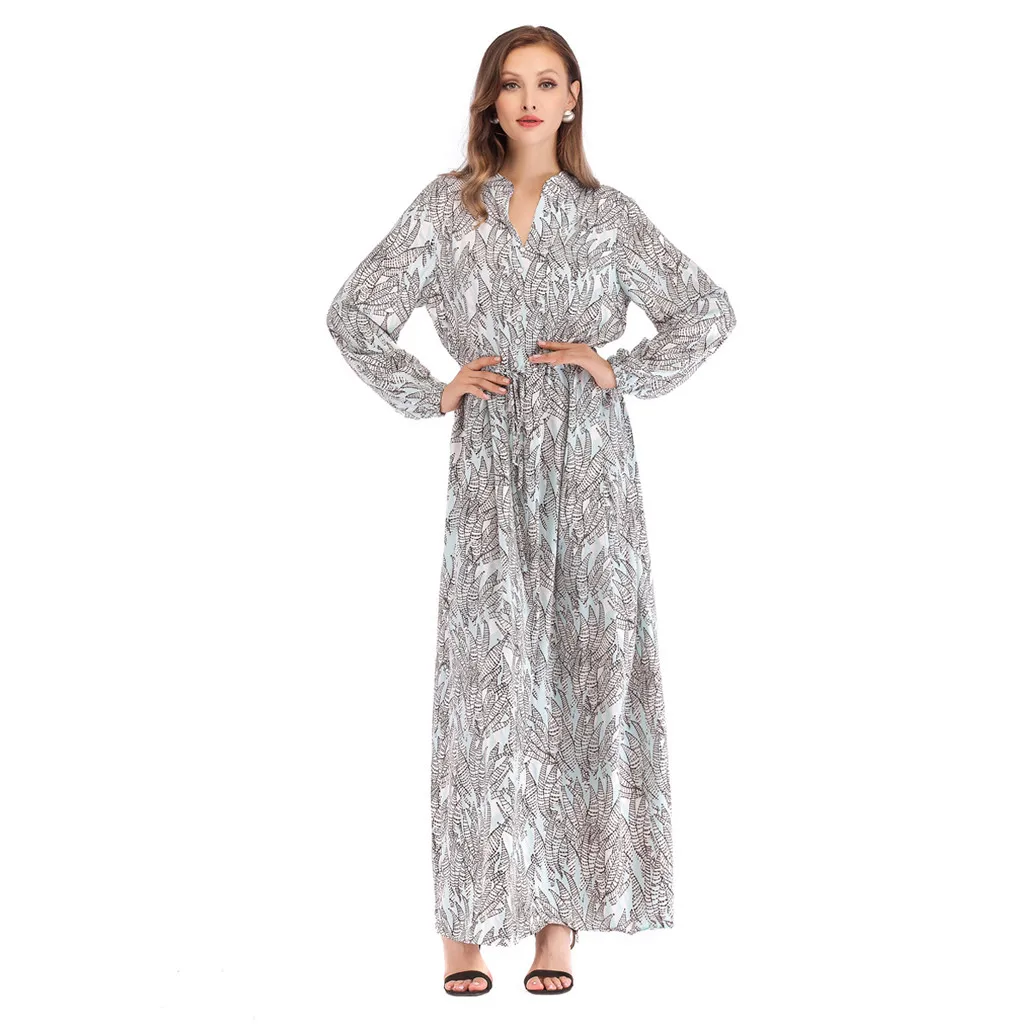 2019 абайя Дубай мусульманское платье женское с принтом Длинное Макси джилбаб