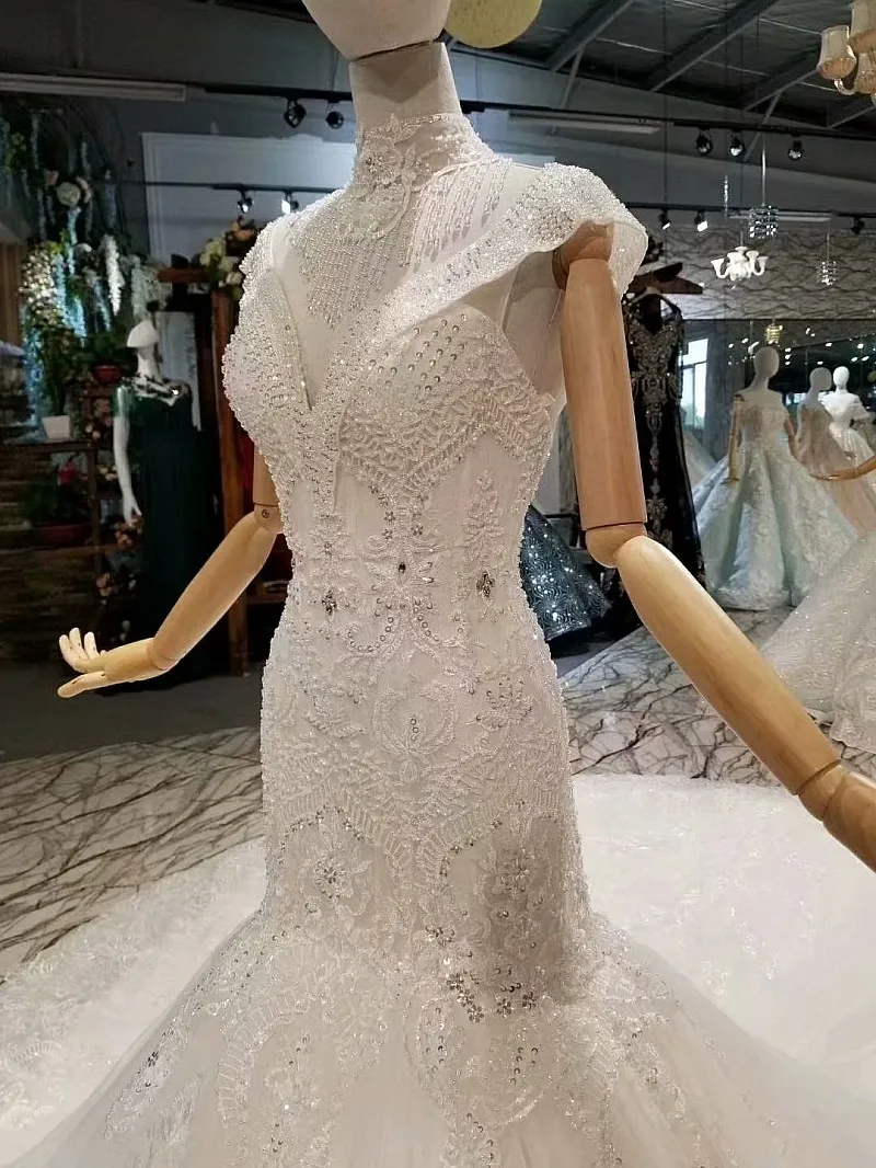 LS314741 сексуальное свадебное платье русалки с воротником цепочкой глубоким