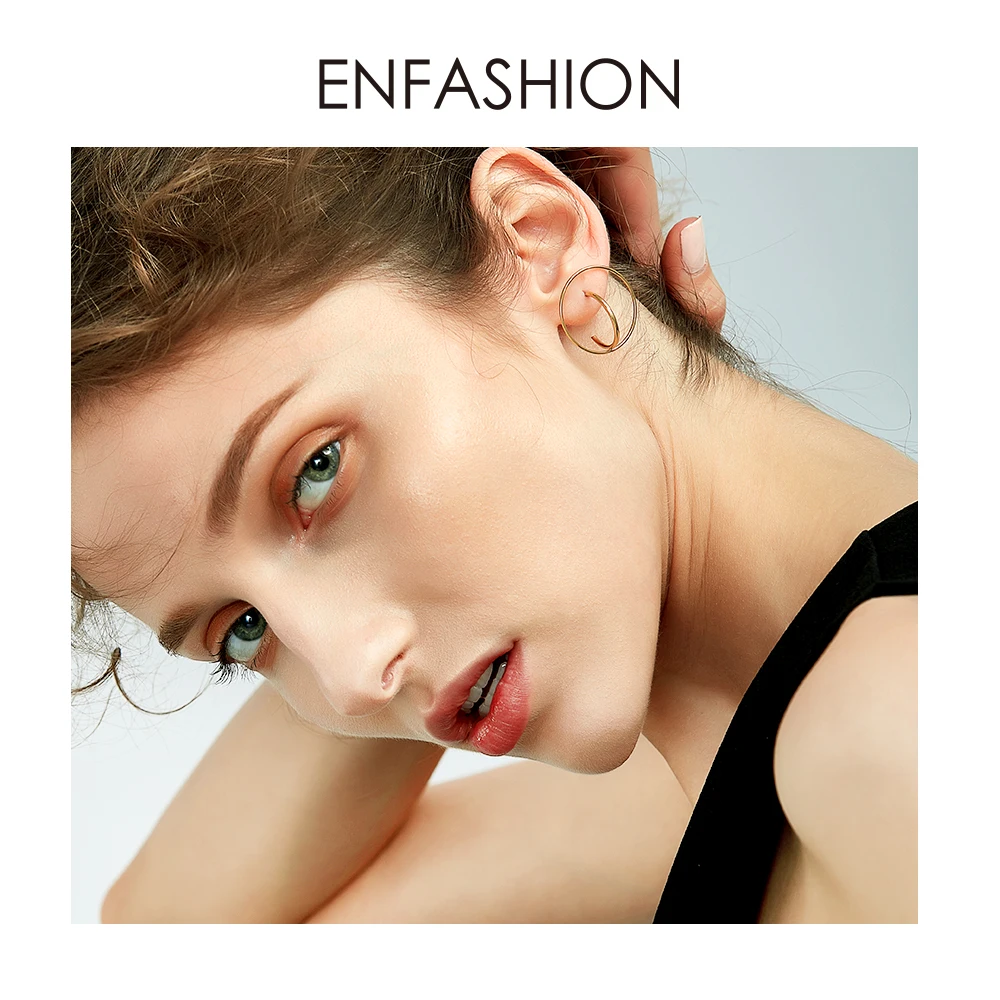 Enfashion, серьги с двойной круглой линией, серьги золотистого цвета из нержавеющей стали, серьги-гвоздики для женщин, модные ювелирные изделия Oorbellen