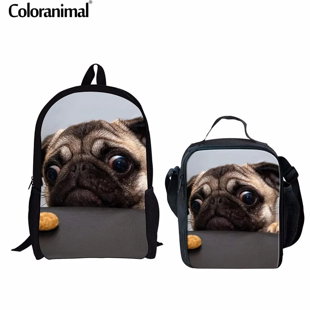 Милый детский рюкзак с изображением мопса и разноцветных животных школьная