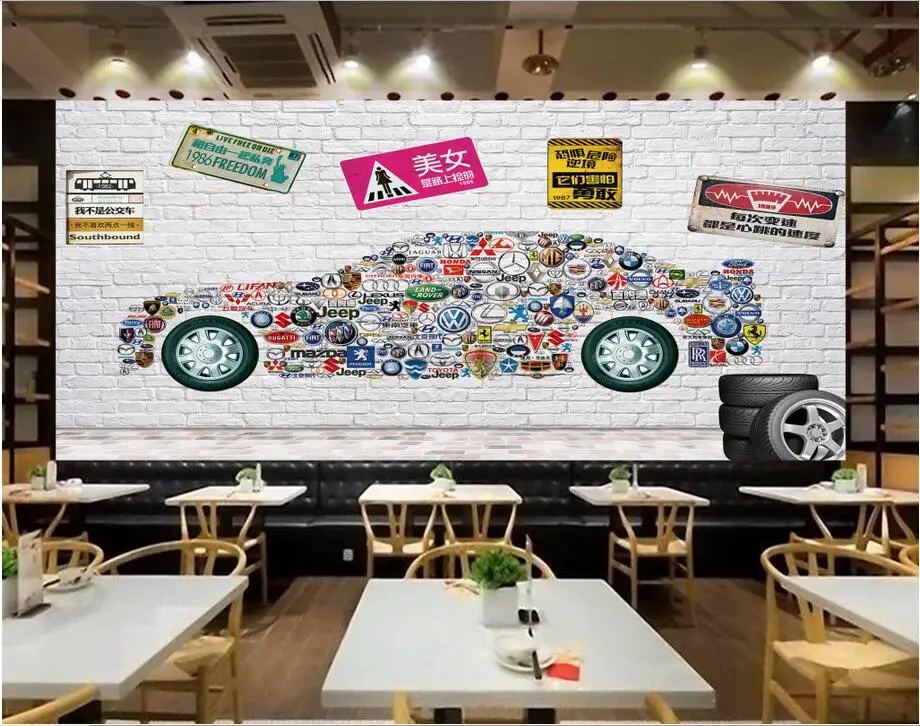 

3D-обои на заказ, нетканые настенные, с рисунком кирпичной стены, с логотипом автомобиля, декоративные картины для стен 3 d