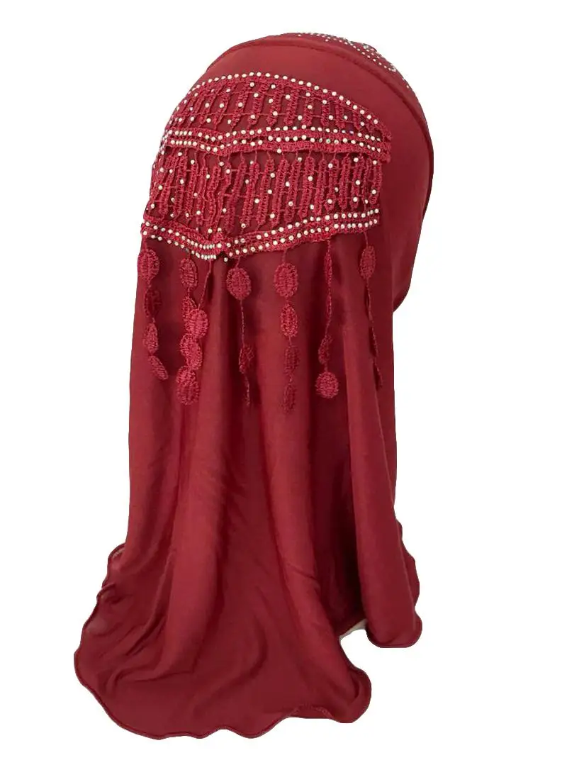 

Muslim Kids Girls Hijab Tassel One Piece Amira Turban Head Scarf Shawl Wrap Islamic Rhinestone Prayer Hijabs Cap Hat Arab Hijabs