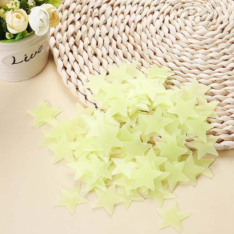 Free shipping 100sets 100pcs/set 3cm Star Wall Stickers 3D Plastic Fluorescent Paster Glowing In The Dark For Baby Room wen6009 | Дом и сад