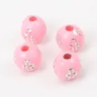 Круглые акриловые шарики разных цветов с розовым низом и серебристым узором, круглые свободные шарики для самостоятельного изготовления ювелирных изделий, 200 шт., 6 мм