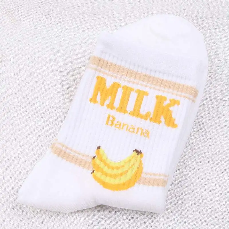 white banana Харадзюку банан печати забавные носки для женщин милый мультфильм медведь носки скейтбордиста мягкие хлопковые повседневные Девушки уличная фрукты носки - Цвет: white banana