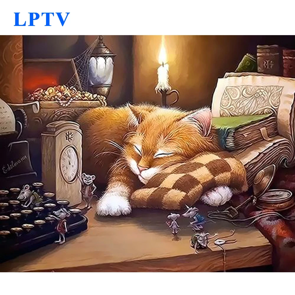 LPTV животное постер кошка DIY живопись по номерам Акриловая Краска ручная роспись