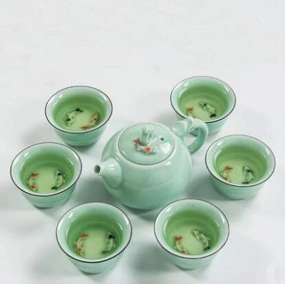 19 Чайный набор TANGPIN longquan celadon с рыбками, керамический чайник, керамическая чайная чашка, китайский чайный набор кунг-фу, посуда для напитков - Цвет: 19