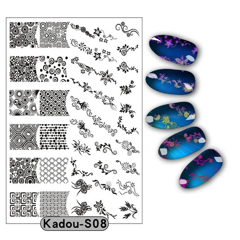 KADOUS8 1 шт. пластины для штамповки ногтей 9,5*14,5 см геометрические буквы 3D DIY дизайн ногтей штамп штамповка шаблон изображения пластины - Цвет: KADOUS8