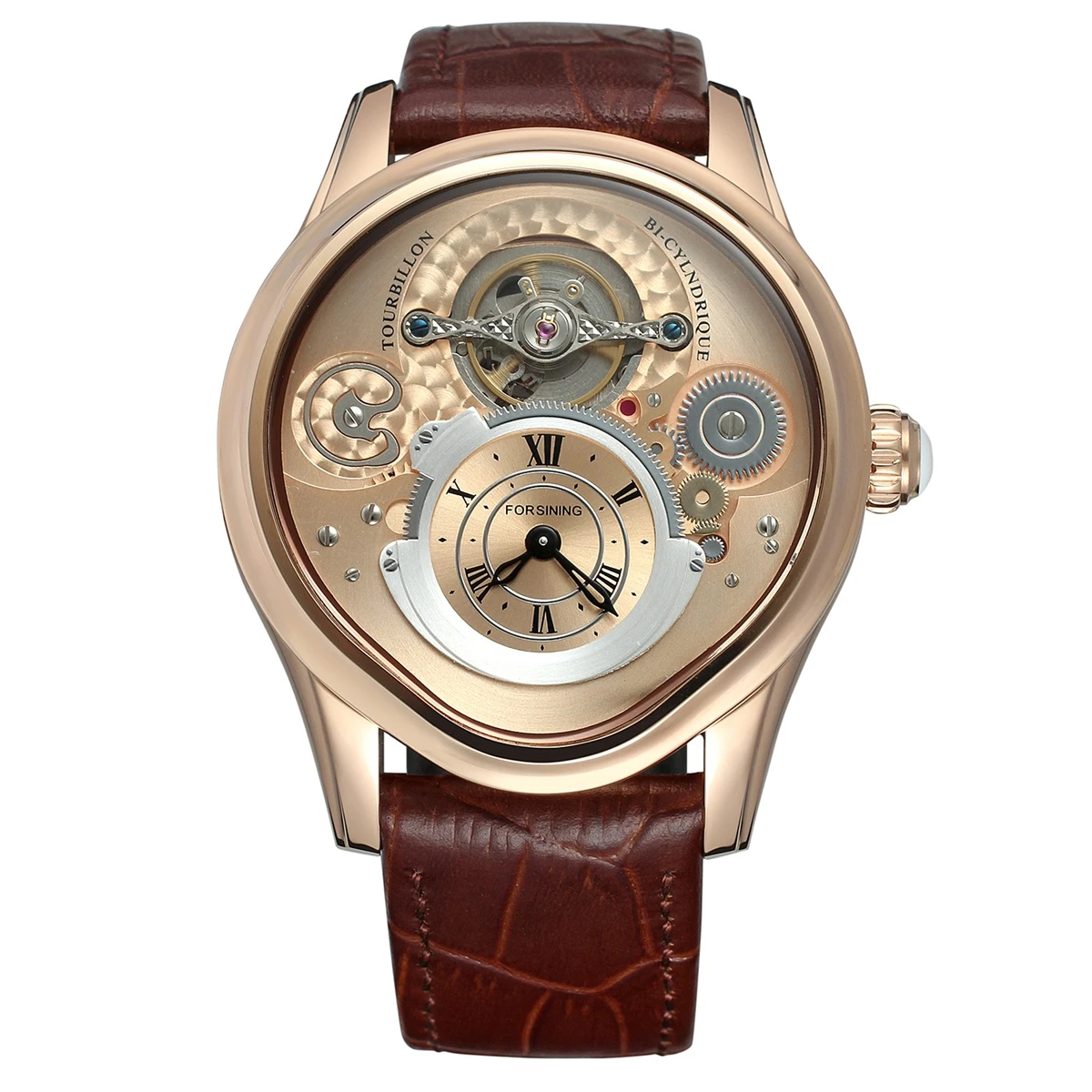 FORSINING Tourbillon для мужчин s Лидирующий бренд Роскошные автоматические механические часы для мужчин кожаный ремешок золотой чехол Бизнес водонепроницаемые часы - Цвет: 01