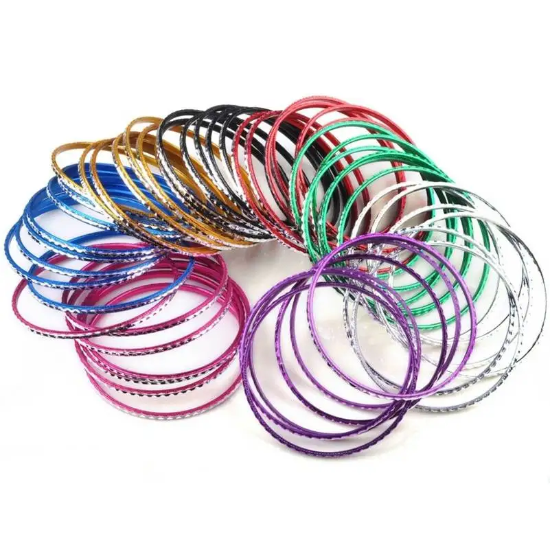

30pcs/Lot Women Girls Colorful Loop Bracelet Thin Circle Dance Bangle Chromatic Aluminum Charm Cuff Bracelet Wholesale