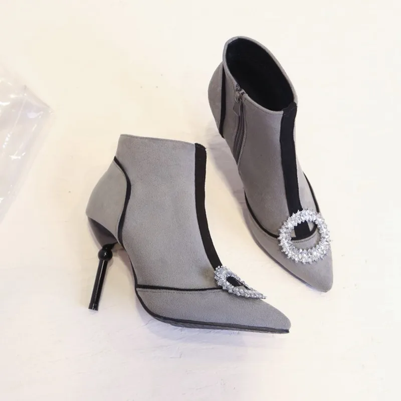 Женские зимние сапоги 2019 новые женские замшевые ботинки с острым носком