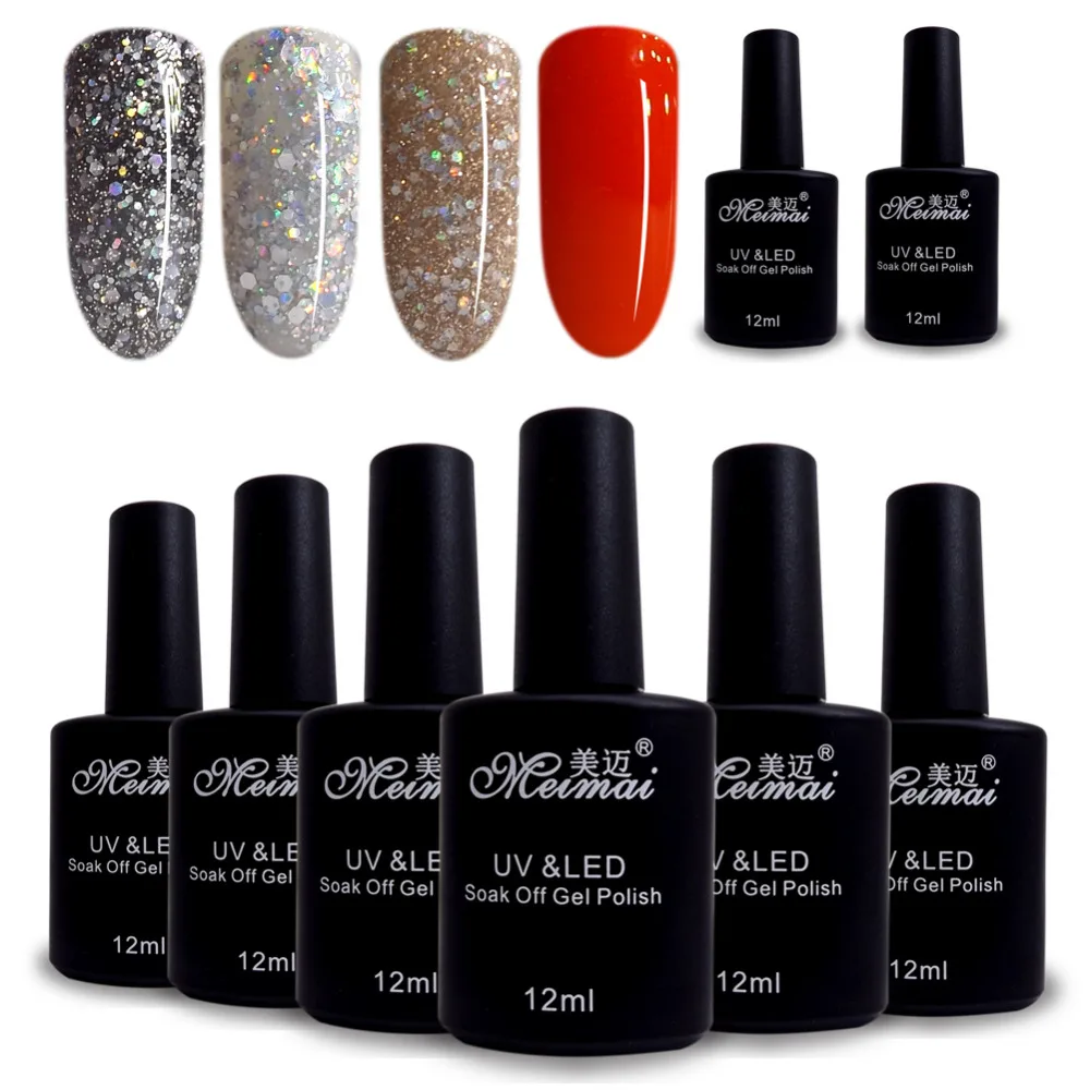6 Piece 12ml Nails Color Gel Polish Base and Top Coat Artist Vernis UV LED Varnish Glitter Nail Gelpolish | Красота и здоровье