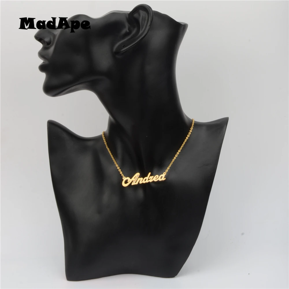 MadApe индивидуальные модные нержавеющая сталь "Андреа" имя цепочки и ожерелья именной, буква Золотое колье кулон табличка подарок