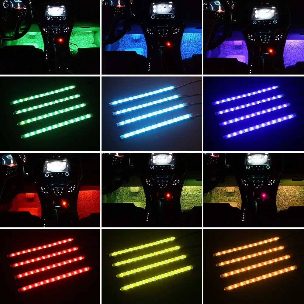 4 шт., автомобильный RGB светодиодный светильник, приложение, светодиодный светильник, s цвета, для стайлинга автомобиля, декоративные атмосферные лампы, автомобильный интерьерный светильник, приложение для телефона