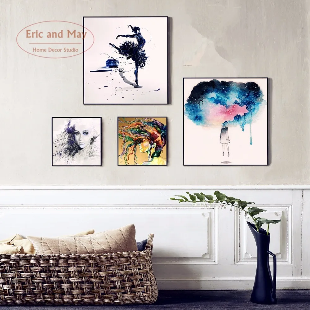 Watercolo Splash абстрактная девушка холст печать Современная живопись плакаты