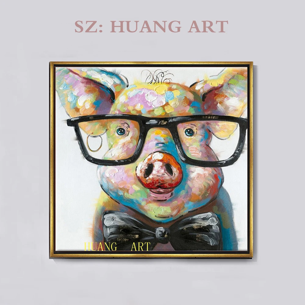 Картины Ручная роспись свинка животное масляная живопись на холсте Современное