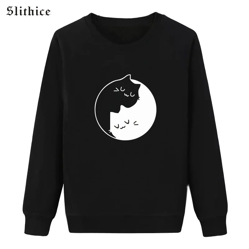 Slithice Harajuku белая черная кошка с противоположным эстетическим принтом женская