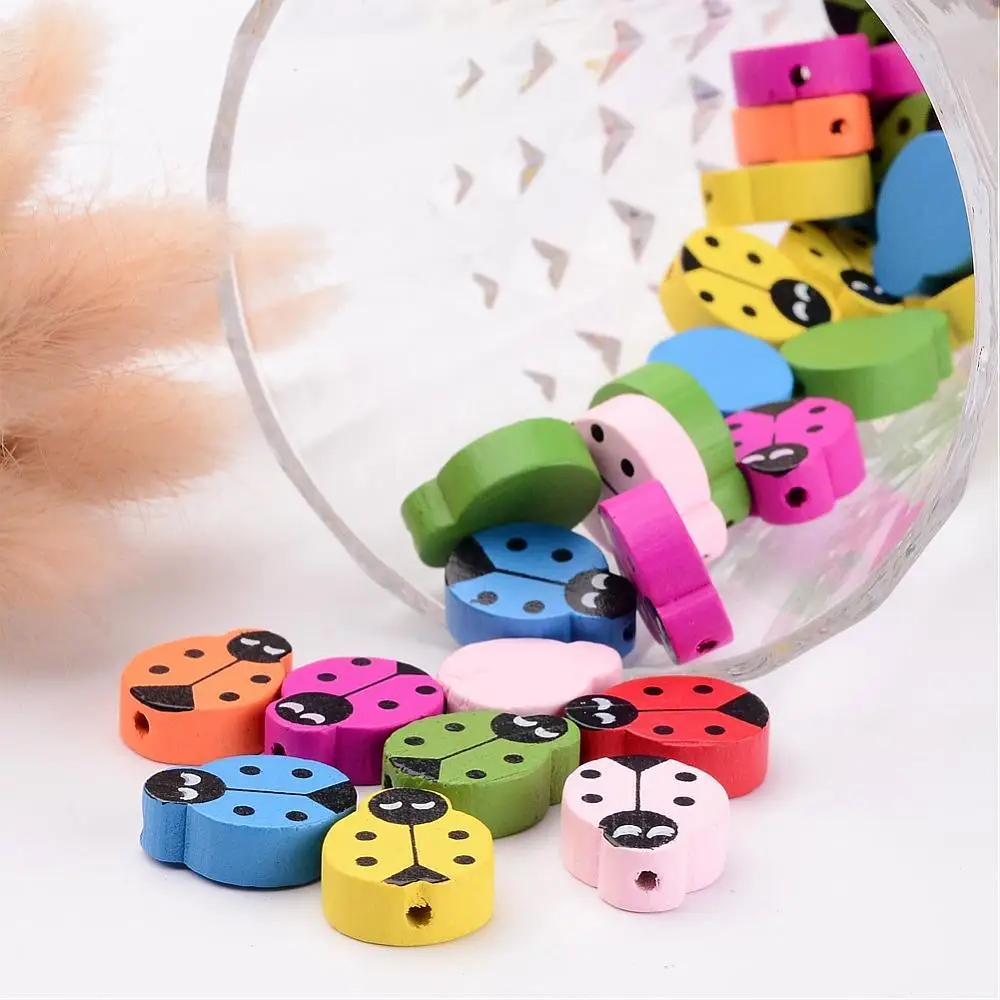 50 шт. деревянные бусины с божьей коровкой 18 ~ 19x15x6 мм|bead lampwork|wood mugwooden roller |