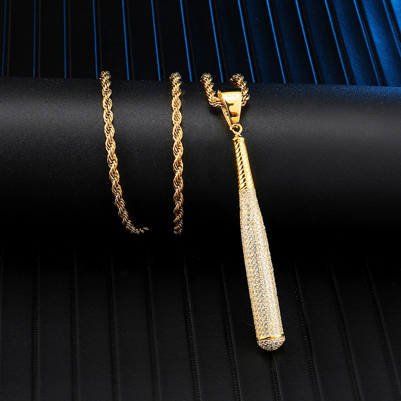 Iced Out Bling полностью Стразы медный канат цепочка бейсбольная летучая мышь кулон и