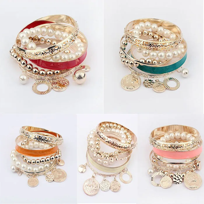 6 Pcs/Set Korean Fashion New Style Girls Multilayer Exquisite Coin Tassels Pearl Hollow Bracelet Elegant Bracelets Sets Gifts | Украшения и