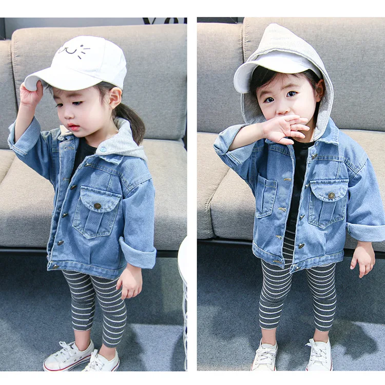 

Denim Jackets For kids Boys girls spring Children's Clothing 2-8Y Hooded Outerwear Windbreaker Baby Kids Jeans Coats