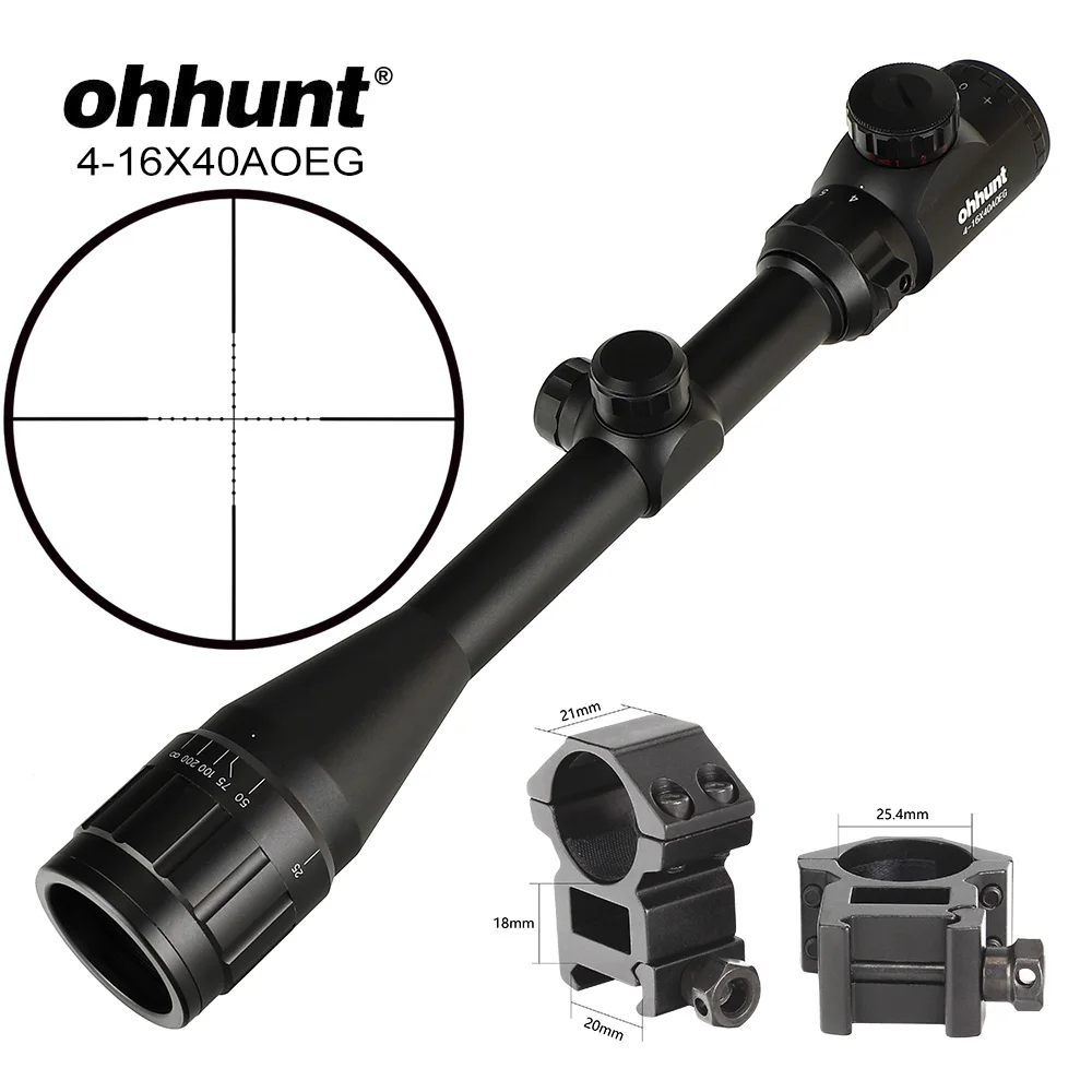 High Picatinny Rings Ohhunt 4-16X40 AOEG тактический прицел Mil Dot оптический прицел красный зеленый с подсветкой проволока сетка охотничья Оптика прицел - Цвет: High Picatinny Rings
