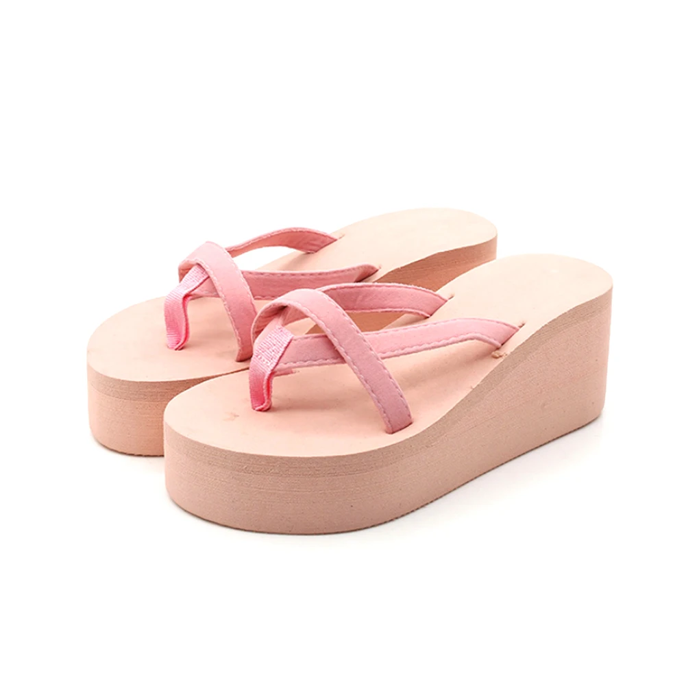 pink Сандалии на платформе; женская летняя обувь на высоком каблуке; Zapatillas; модные тапочки в полоску; пляжные сланцы; однотонные женские шлепанцы - Цвет: pink
