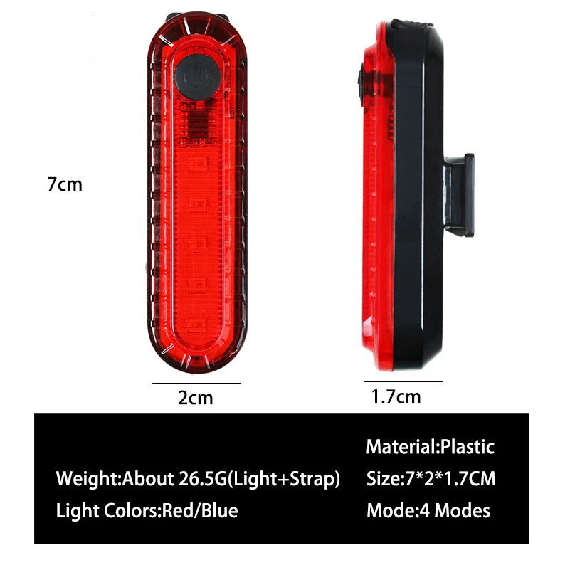 Водонепроницаемый задний фонарь велосипеда светодиодный USB Перезаряжаемый для