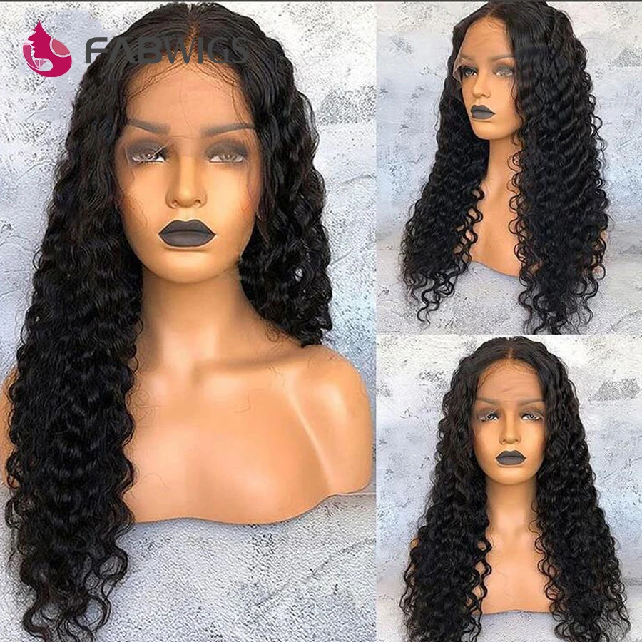 Fabwigs бразильского глубокая волна Full Lace человеческих волос парики с ребенком волос предварительно сорвал Полный парики с невидимой сеточкой для черный Для женщин Волосы remy
