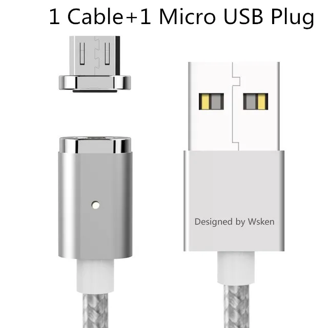 Silver for Android Магнитный зарядный кабель WSKEN 2 в 1 для iPhone 6, 7, 8 Plus, X, samsung, Xiaomi, 8 pin, IOS, Micro usb, светодиодный кабель для быстрой зарядки - Цвет: Silver for Android