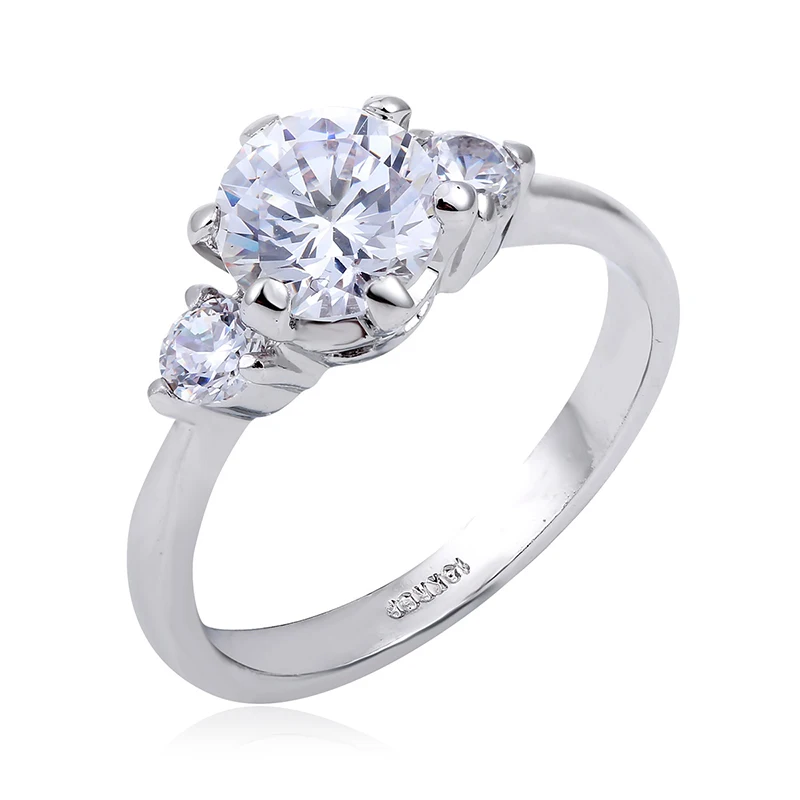 Женские обручальные кольца с тремя круглыми фианитами белого и золотого цвета из