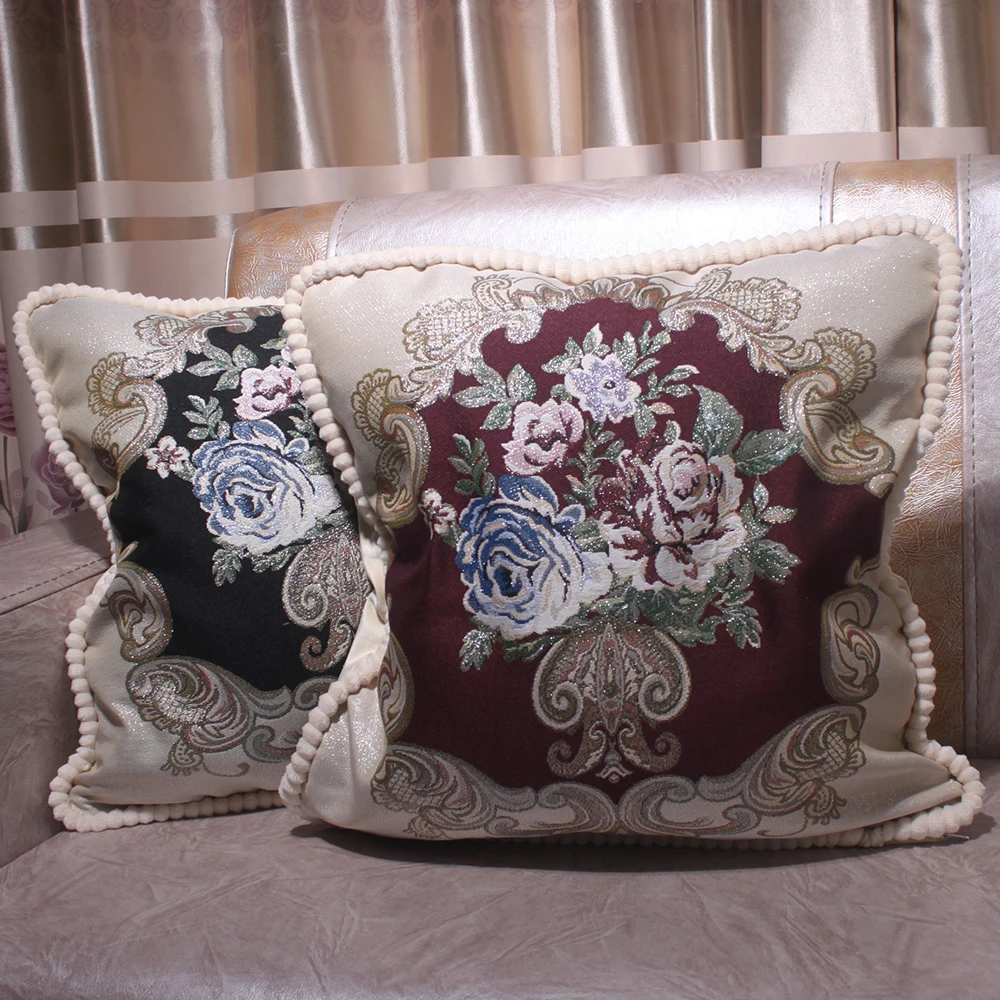 

CURCYA Classic Floral Jacquard Cushion Covers Embroidered Home Decorative Pillow Cases Royal Luxury Pillow Covers for Sofa