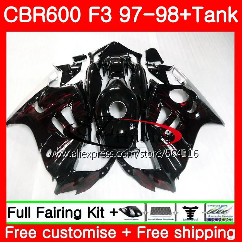 

Body For HONDA CBR600F3 CBR600RR F3 CBR 600F3 FS 47SH1 CBR600 F3 97 98 New Red flames CBR600FS CBR 600 F3 1997 1998 Fairings kit