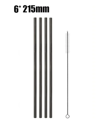 black 4pcs straight 4/8 шт. многоразовый металлический питьевой соломы Высокое качество 304 Нержавеющая сталь красочные черный металлическая соломинка с чистящая щетка 215*6 мм - Цвет: black 4pcs straight
