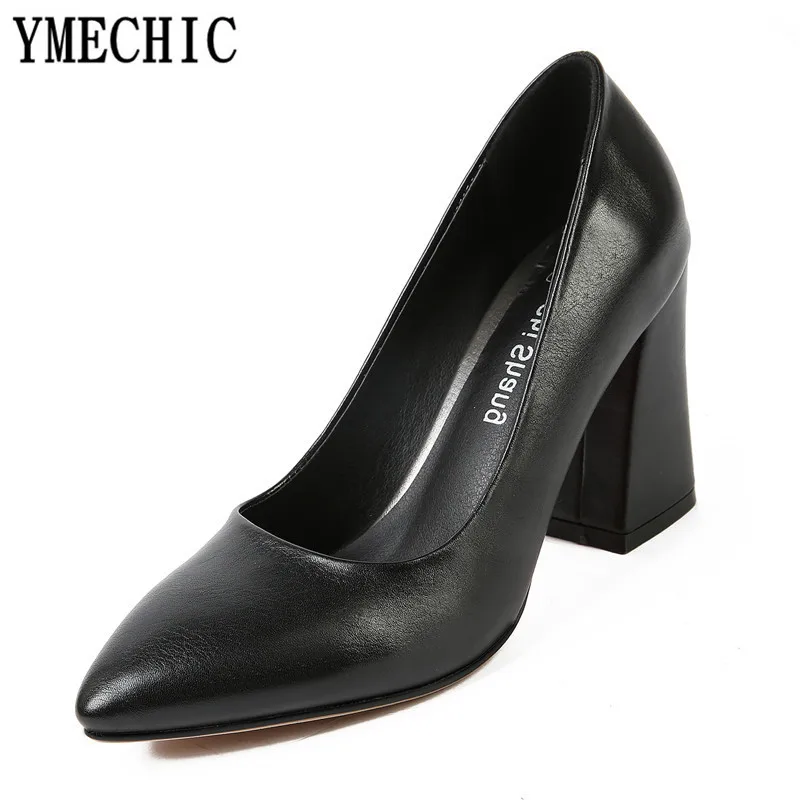 YMECHIC Womens Office Lady Dress Shoes High Heels Black Gray Pointed Toe Summer Chunky Heel Women Pumps Plus Size 2018 | Обувь