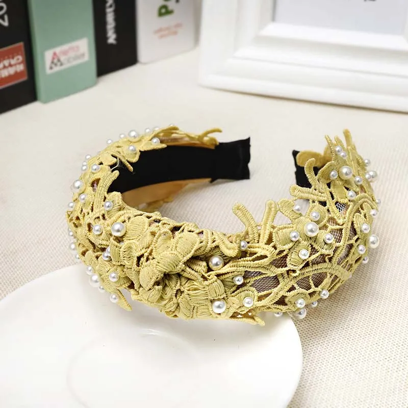 LEVAO, Цветочная жемчужная Кружевная повязка на голову, Женский бантик, тюрбан в богемном стиле, Женская повязка на голову, аксессуары для волос для девочек, элегантный обруч для волос - Цвет: C