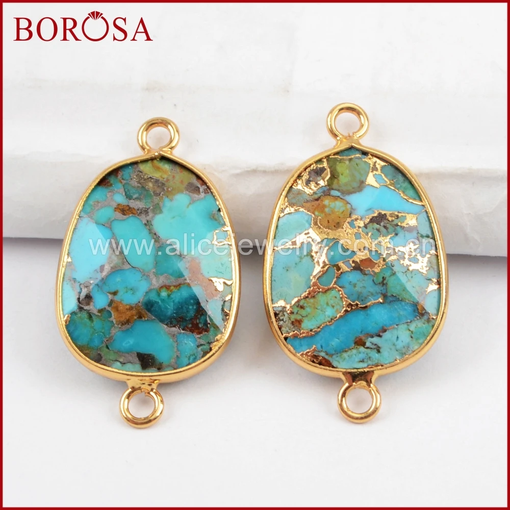 

BOROSA 5/10 шт. натуральная бирюза медный разъем золотого цвета двойные ограждения латунь натуральный синий камень Разъемы DIY Ювелирные изделия ...