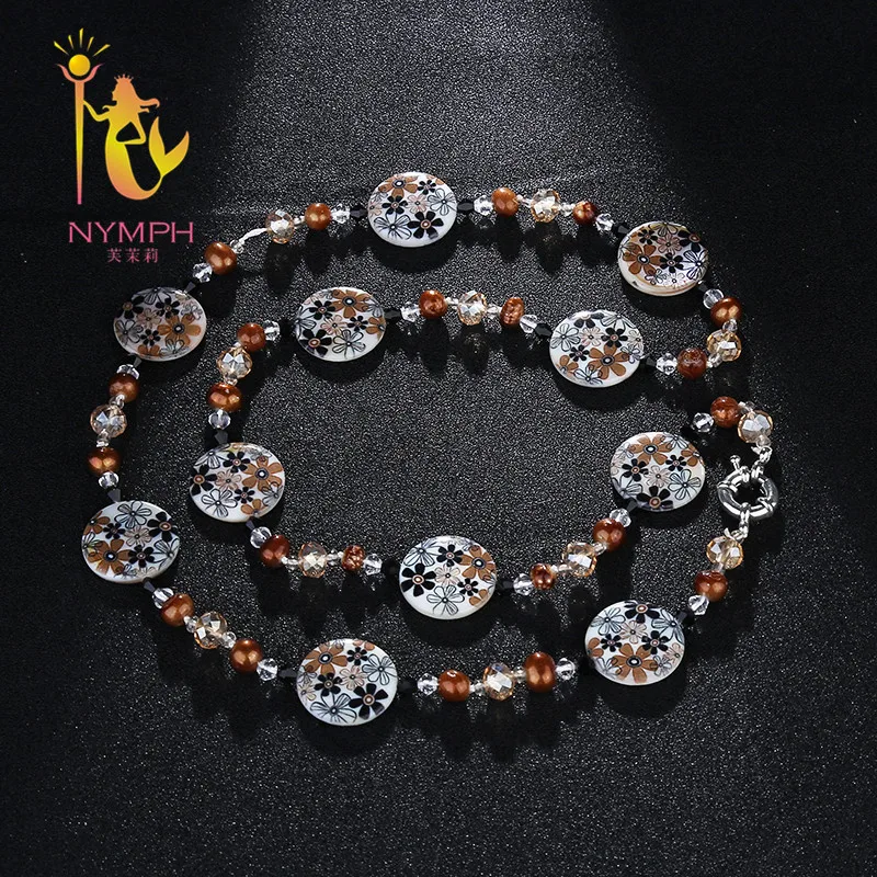 [NYMPH] ожерелье из натурального пресноводного жемчуга жемчужное украшение длинный