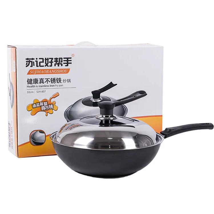 Китайский кухонный помощник Wok без покрытия сковорода для общего использования