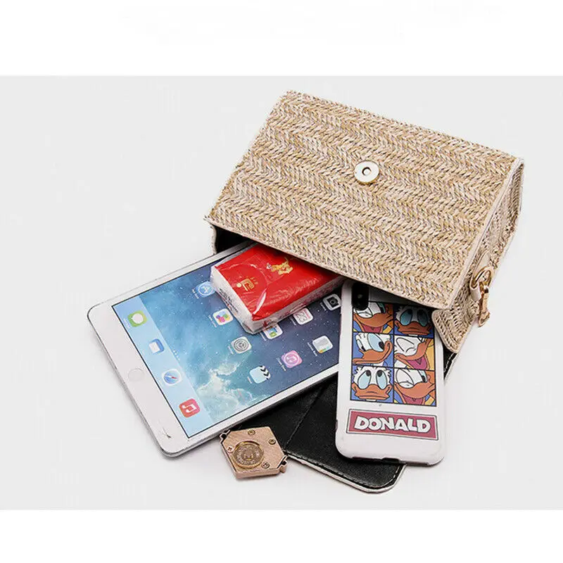 Женская соломенная сумка летняя пляжная плетеная Сумка из ротанга в богемном