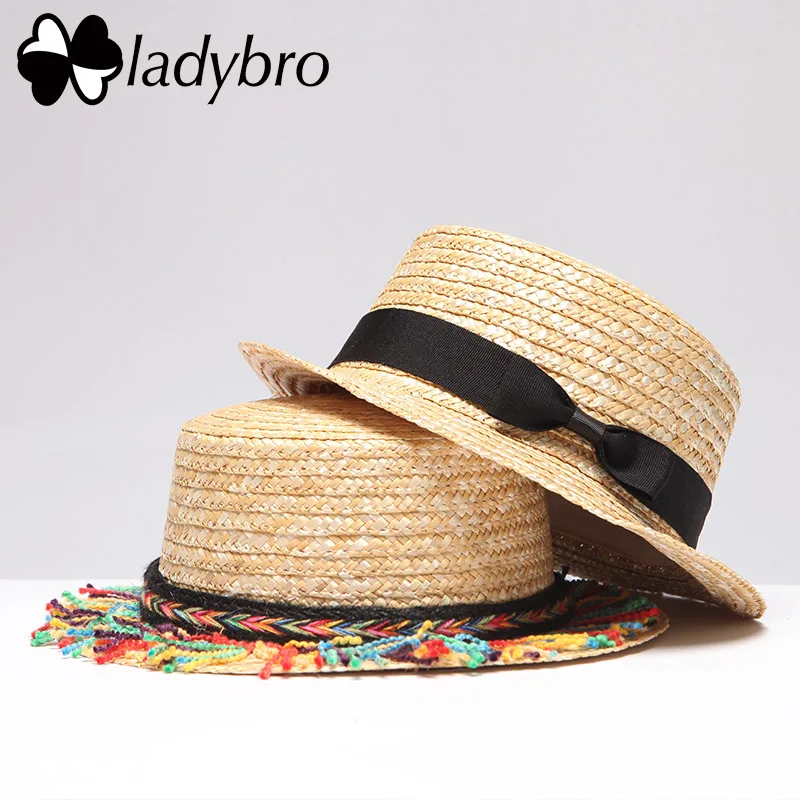 Женская соломенная шляпа Ladybro повседневная брендовая классическая с бантом от