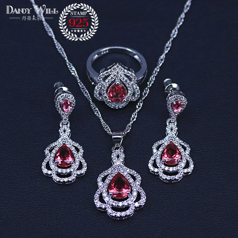 Женский комплект украшений с подвеской колье сережки кольца и браслеты набор