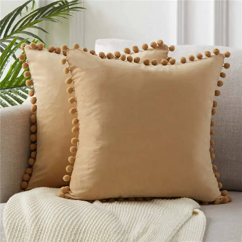Khaki-Set of 2 Topfinel мягкая бархатная наволочка для подушки с шариками, декоративная наволочка для дивана, кровати, автомобиля, дома, несколько размеров, 8 цветов - Цвет: Khaki-Set of 2